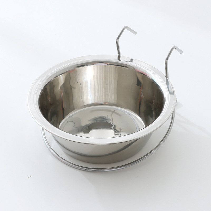Cuenco colgante de acero inoxidable en stock al por mayor al aire libre Pipi Tao jaula para perros mascota perro colgante solo tazón para mascotas