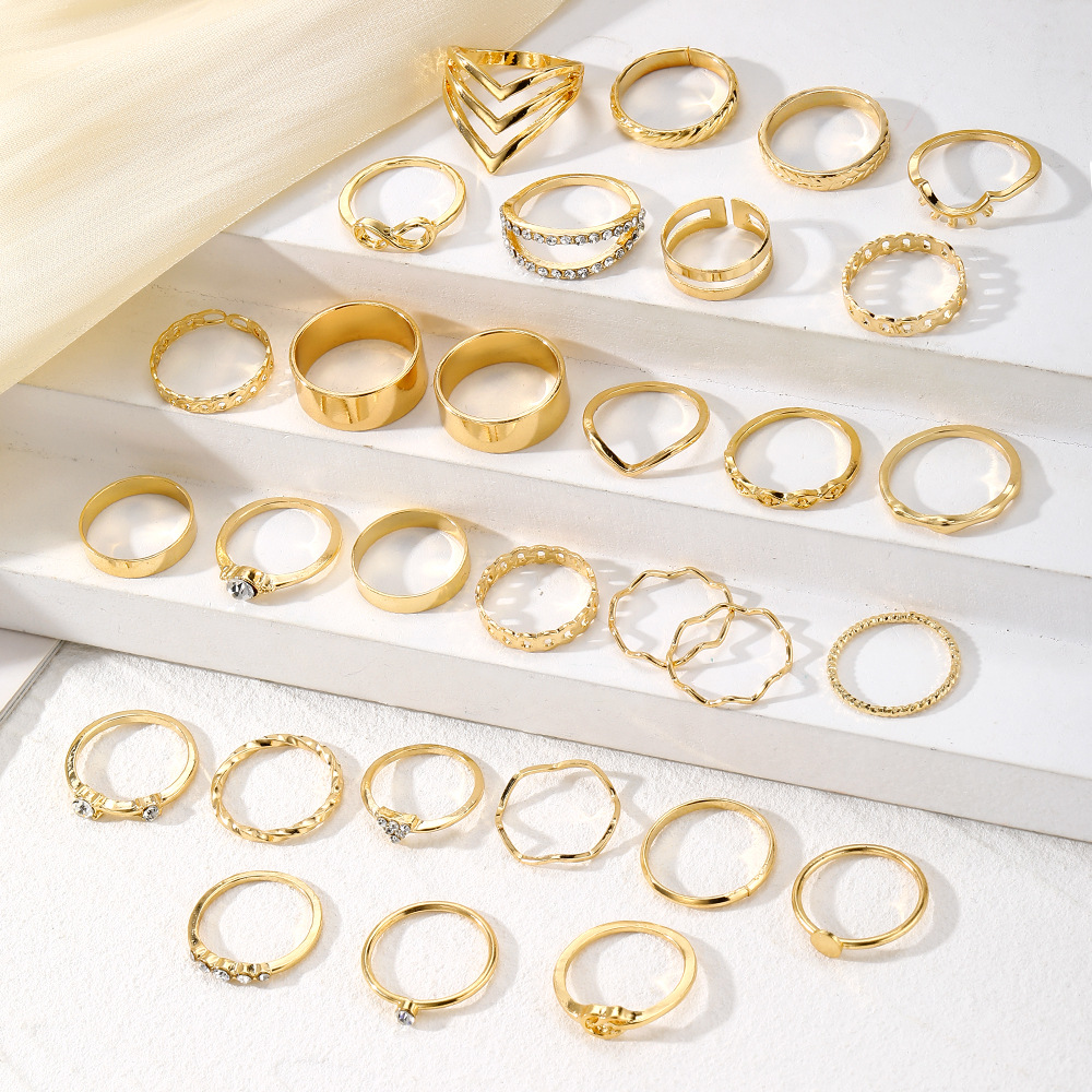 43g Weight Rings Classification 1 Set Quantity Holiday, Daily Occasion Alloy Material Waves, Heart Shape Pattern Women's Gender Plating Design Simple Style, Classic Style Style Simple Style Classic Style Waves Heart Shape Alloy Plating Women's Rings 3