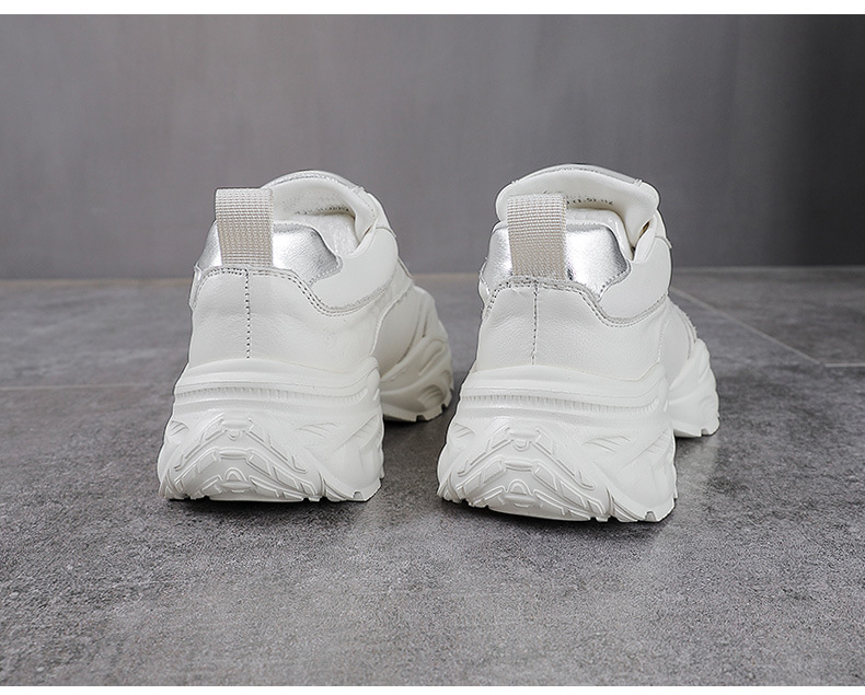 Giày sneaker nữ đế dày phong cách dad sneaker, lưới thoáng khí, da thật tăng chiều cao — Lưới trắng chi tiết 15