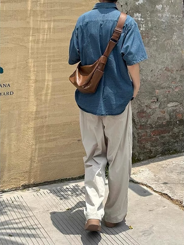 卡其色冰丝速干休闲裤男夏季薄款日系裤子潮流百搭宽松运动阔腿裤|undefined
