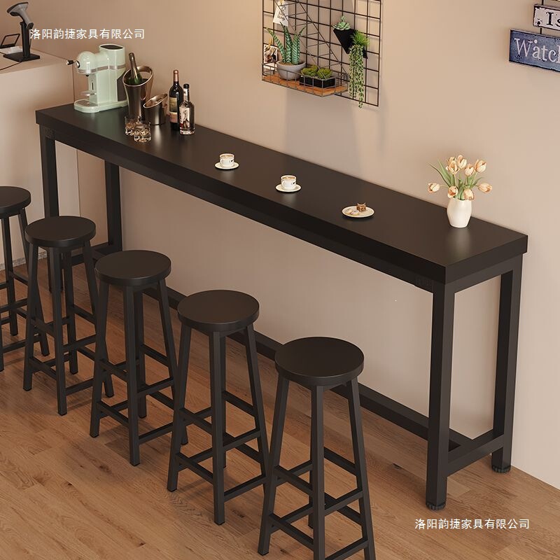Solid Wood Thickened Wall-Mounted Bar Table High Stool Milk Tea Shop High Table Breakfast Bar Long Table and Chairs Bar Table and Stools