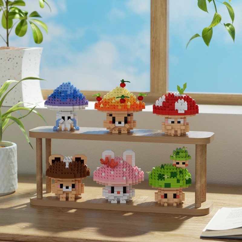 Compatible Le hongos micro partículas ensamblaje bloques de construcción muñecas de dibujos animados adorables adornos de mesa juguetes de puzzle para niños