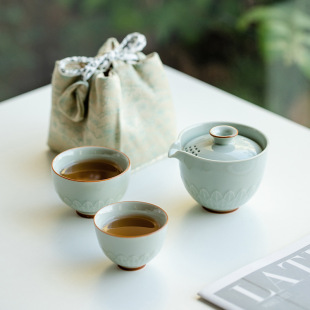 Chang Pu Ju relief lotus flap travel tea set set fast Cup portable camping outdoor tea cup a pot of Three Cups