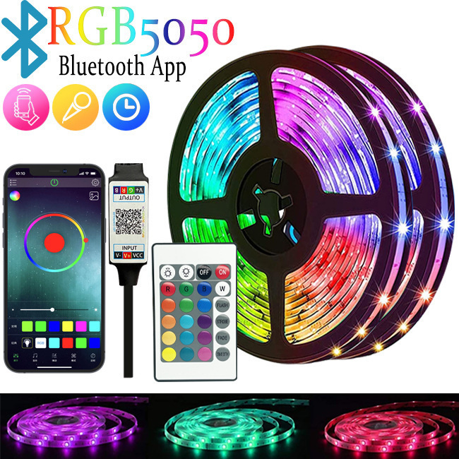 クロスボーダースポット LED ライトストリップキット 5050rgb 変色 5v 低電圧 Bluetooth リモコン付き 24 キー防水雰囲気ライト|undefined