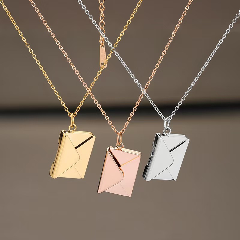 Engraved Envelope Necklace In Stainless Steel For Women_voghion.com