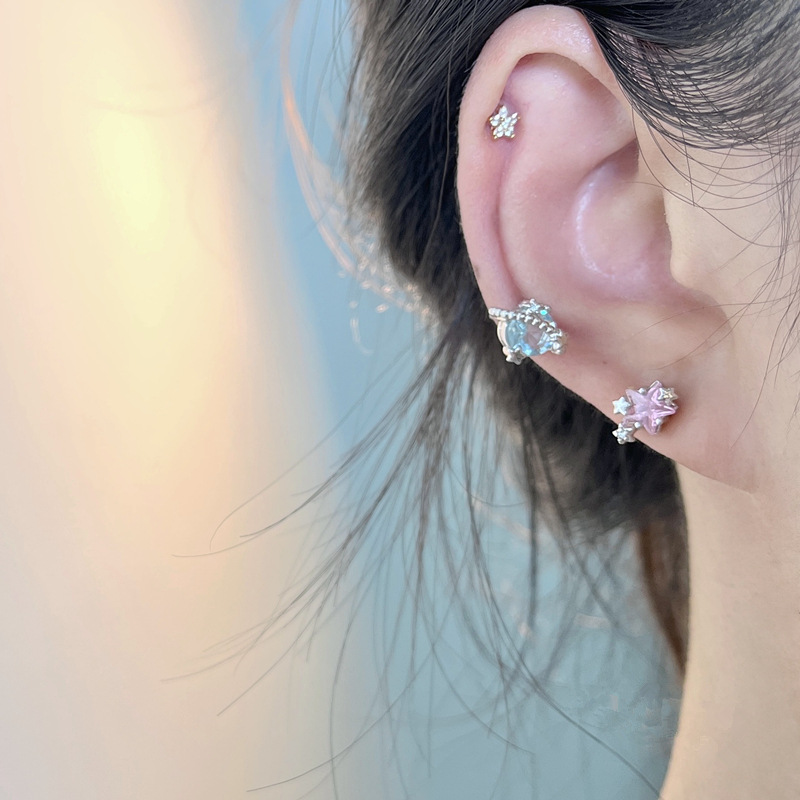 Fashion Star Copper Inlay Zircon Ear Studs 1 Pair