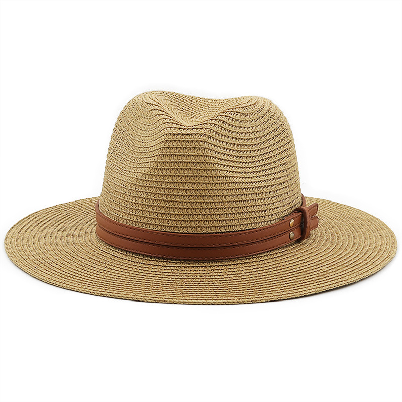 New Cross-border Spring and Summer Panama Hat Yellow Belt Accessories Straw Hat Beach Breathable Casual Jazz Hat Straw Hat