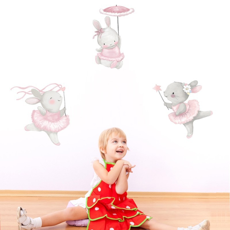 Кролик, детское украшение на стену для спальни, самоклеющаяся креативная мультяшная наклейка из ПВХ