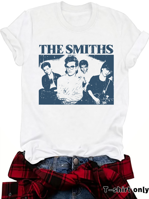 Smiths Short-Sleeved Women's Tops Women's Fashion Band Cross-Border Retro Pattern Cross-Border Spot Wholesale Export T-Shirt Women