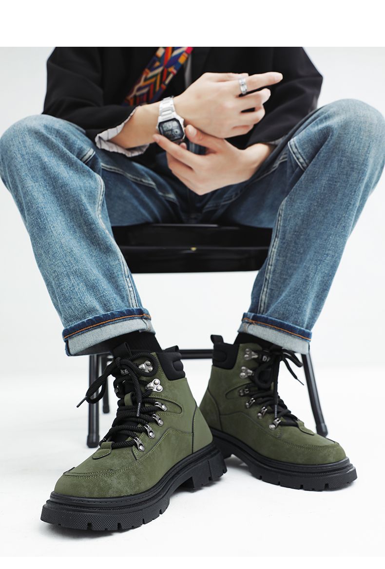 ShoeGlobe Men's Martin 2025 Autumn Winter New High-top American Retro Work Outdoor Waterproof Wear-resistant Hiking Boots Cotton_voghion.com