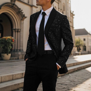 2025 Export European and American Cross-Border Men's Suit Jacket Fashion Casual Shiny Banquet Wedding Party Dress Top
