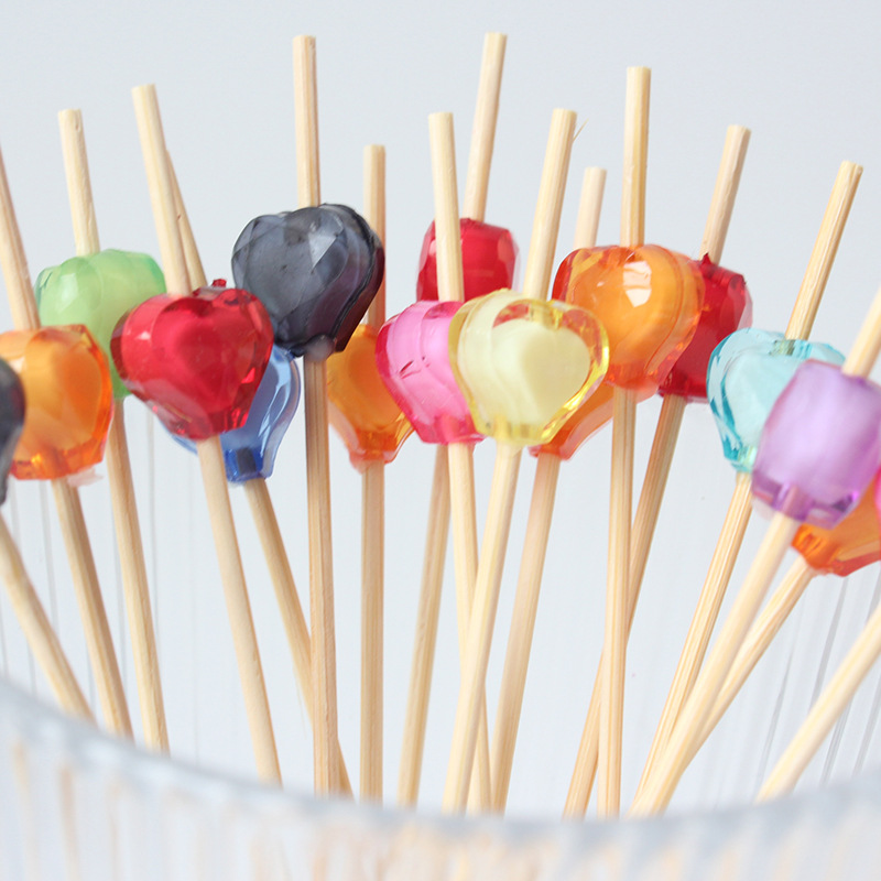 Bola de cristal de palo de bambú desechable 100 pcs/paquete Love Plum Blossom Diamond Bead Middle Pearl Cocktail Fruit Signo de acrílico