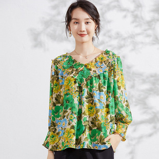 Plus size women's clothing chubby girl chiffon shirt autumn clothes 2022 new women's design sense niche shirt trendy 1561