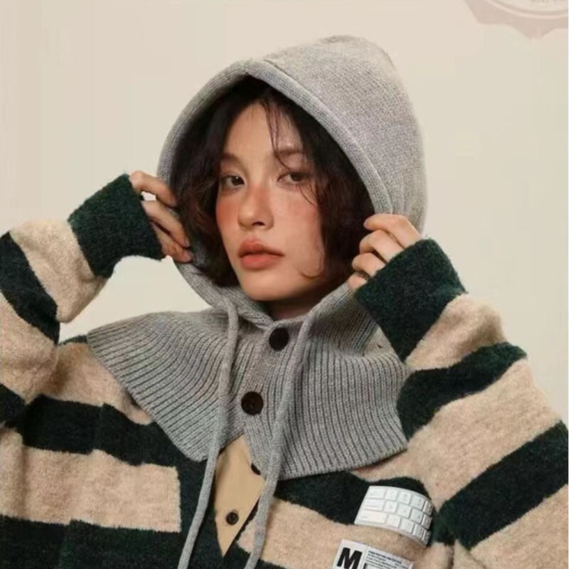 新款巴拉克拉法帽女秋冬围巾连体针织帽韩版时尚街头毛线帽显脸小|undefined