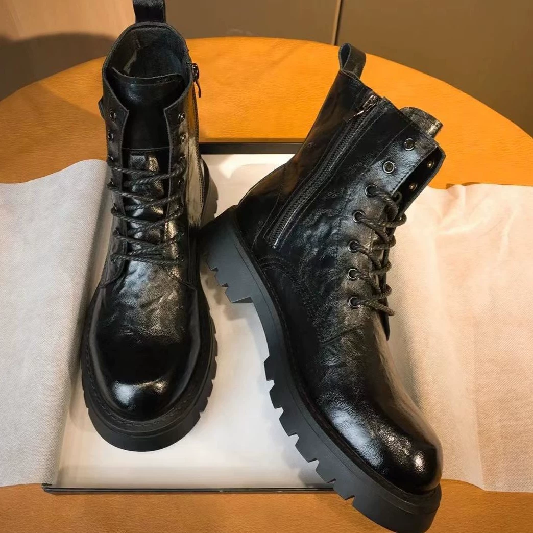Мужские ботинки Martin, высокие, в британском стиле, ретро, средней высоты, кожаные, 2024, новые, на толстой подошве, с боковой молнией.