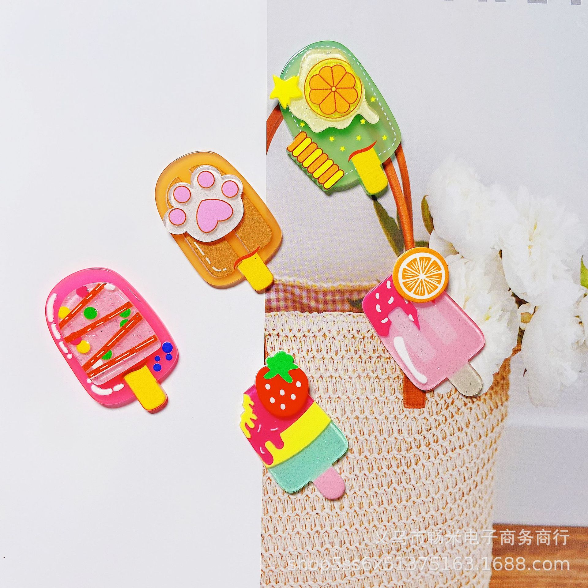 Creative Popsicle tridimensional parche acrílico de doble capa joyería de la cáscara del teléfono móvil con llavero bricolaje pendientes hechos a mano material