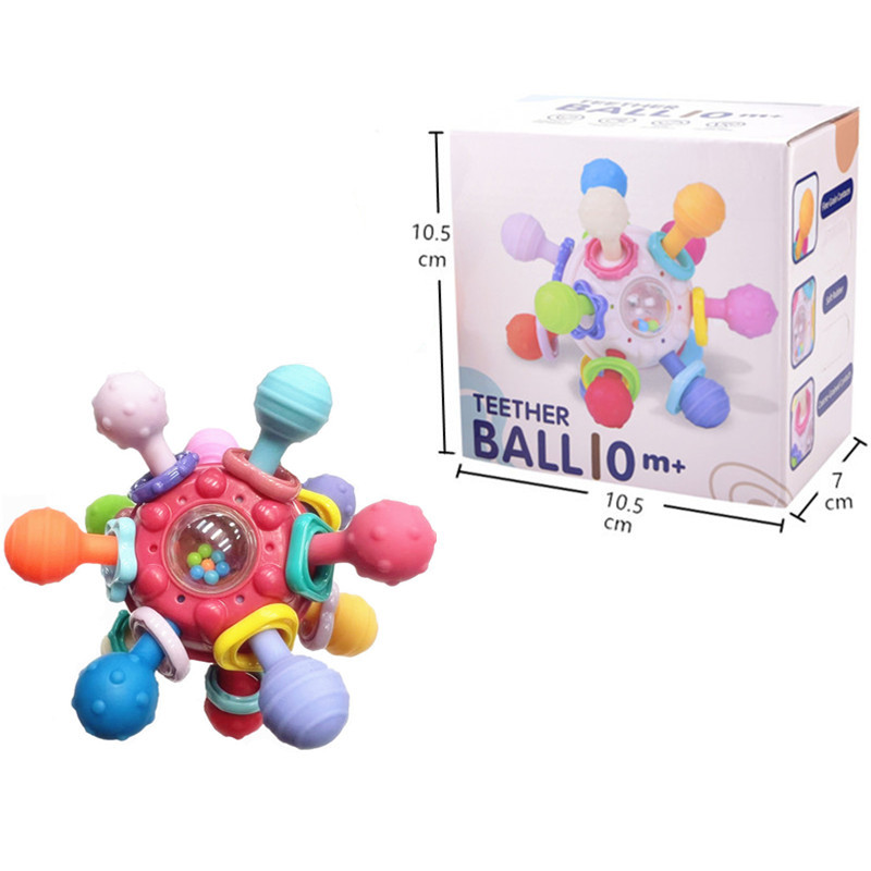 Pelota de dedo de Manhattan para bebés, campanilla, bola atómica, molar giratorio, mordedor, agarre de mano, bola de goma suave, juguete