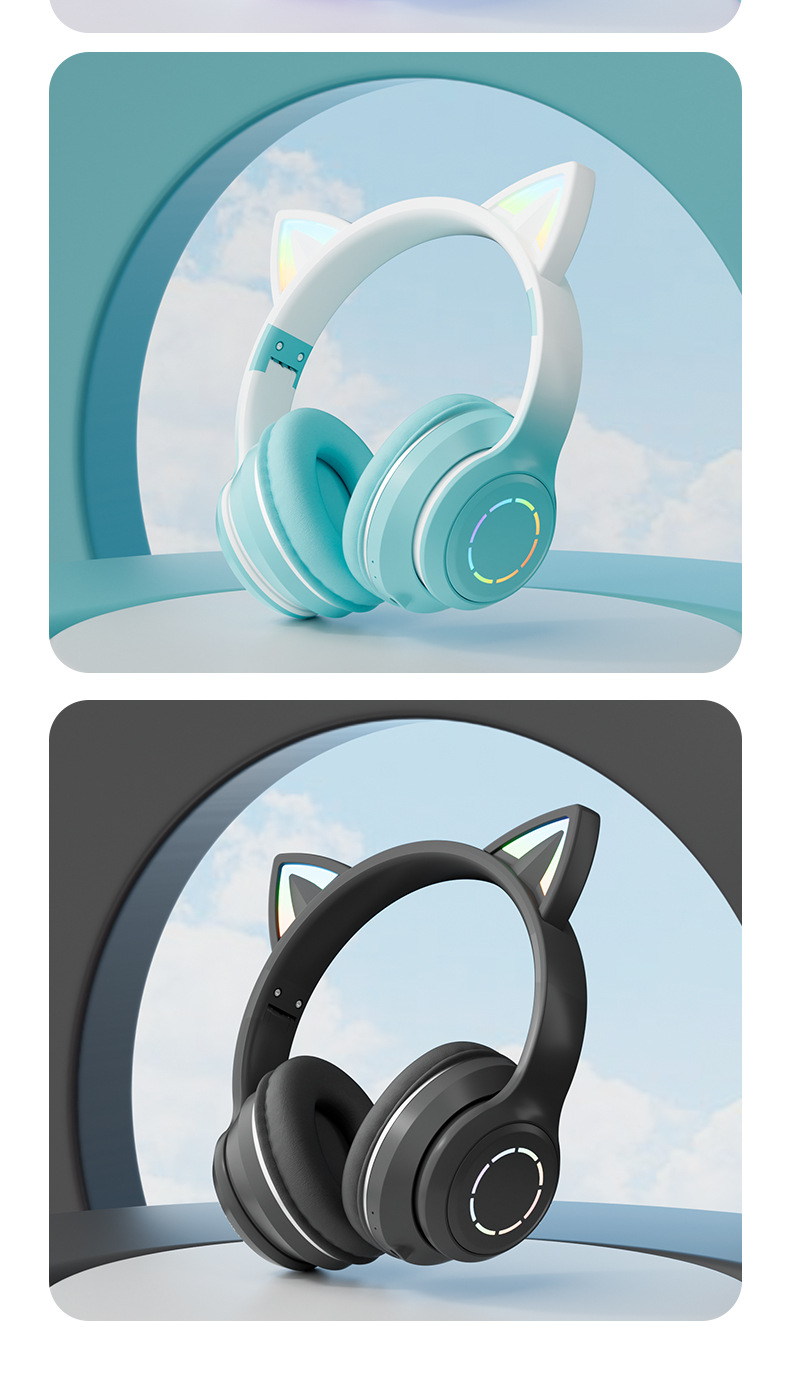 Glow Bluetooth Headset med tonade kattöron (ångkokt kattöronformat bröd) High Beauty Online Class Call Game Headset_voghion.com