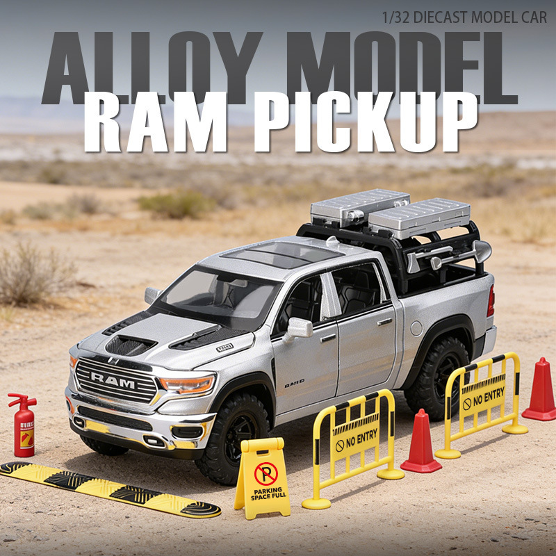 Chiyuan 1:32 Dodge Ram Pickup Alloy Sound and Light Pull-Back Simulation Car Model Toy Car Spare Tire Accessories