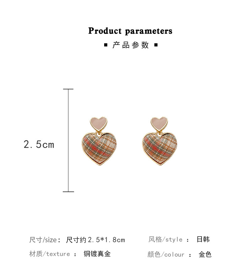 Korean version of autumn and winter plaid love earrings simple personality fabric fashion earrings wholesalepicture1