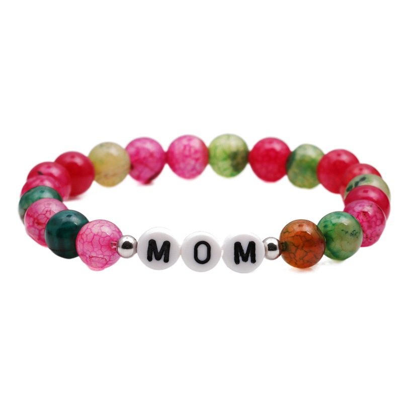 Europea y americana simple transfronteriza colorido fuego ágata con cuentas carta pulsera mamá pulsera con cuentas día de la madre pulsera para las mujeres