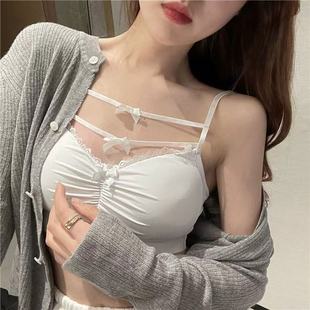 Summer Small Sling Inner Vest Thin Women's Beautiful Back Bow Lace Sexy White Tube Top Anti-Light Underwear