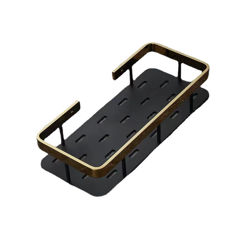Wall-Mounted Bathroom Shelf, gold & black no-drill stainless steel rectangular, single or double layer