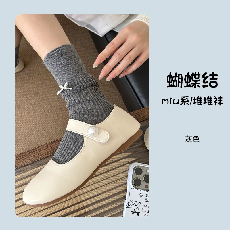 春夏芭蕾风蝴蝶结堆堆袜miu系少女袜子学院风韩版长筒袜防臭女袜|undefined
