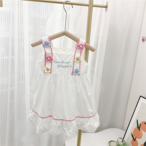 Girls dress, summer dress, children's new cotton flower style suspender dress, summer baby princess dress, thin section