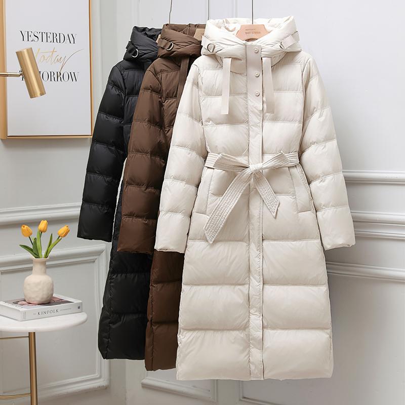 Fashion High-end Down Jacket Women's Mid-length 2024 Winter New Belt Over-knee Thickened Slim-fit Hat Warm Jacket Fashion High-end Down Jacket Women's Mid-length 2024 Winter New Belt Over-knee Thickened Slim-fit Hat Warm Jacket