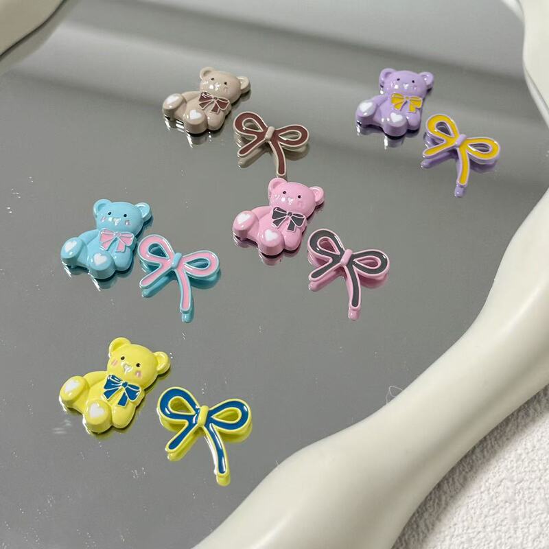 Alloy Flat Bear and Bow DIY Accessories Stereo Hole Shoes Mobile Phone Case Earrings Accessories Hair Card Goo Card