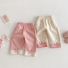 女童小兔直筒裤2025新款夏季女宝宝韩版拼接刺绣裤子薄儿童休闲裤