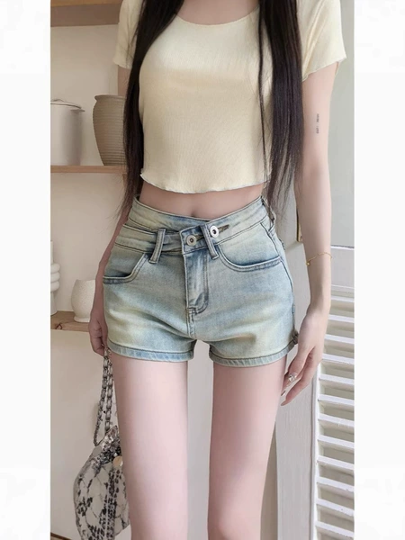 Retro design denim skirt, shorts