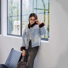 2024新款新中式复古牛仔鹅绒服皮草外套女短款水貂毛领洋气高级感