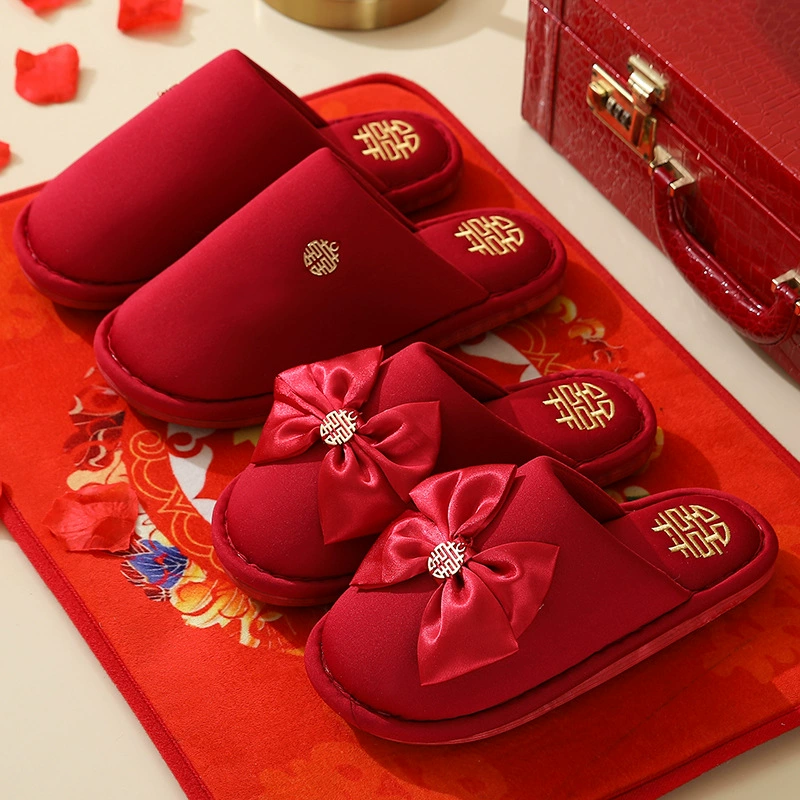 Легкие роскошные свадебные тапочки Праздничная красная пара Свадебные пары Хлопковые тапочки для жениха и невесты Осень и зима