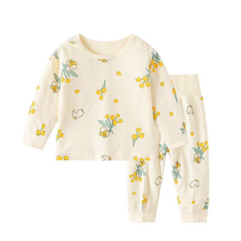 Baby Spring and Autumn Long-Sleeve and Long-Pants Two-Piece Set, Infant Thermal Underwear with High-Waisted Pants for Warmth and Tummy Protection