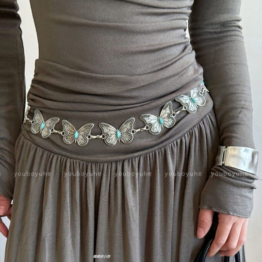 Bohemian Style Waist Chain Dress with Handmade Woven Waist Belt Accessories in Wasteland Style by Cecilia Xue