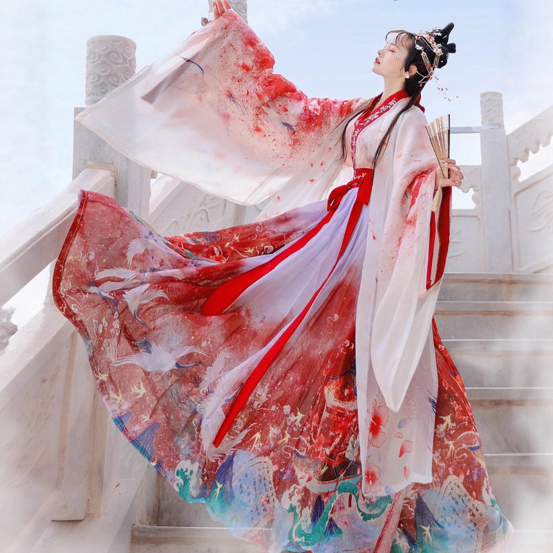 A touch of red dust Hanfu women's autumn and winter Chinese style ancient costume Jin style Wei Jin style waist-length cross-collar skirt Ru daily immortal spirit