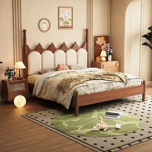 French-Style Vintage Wooden Bed Crown 1.5 Master Bedroom Small Apartment Double Bed Soft Package American Cream Antique Soft Package Bed