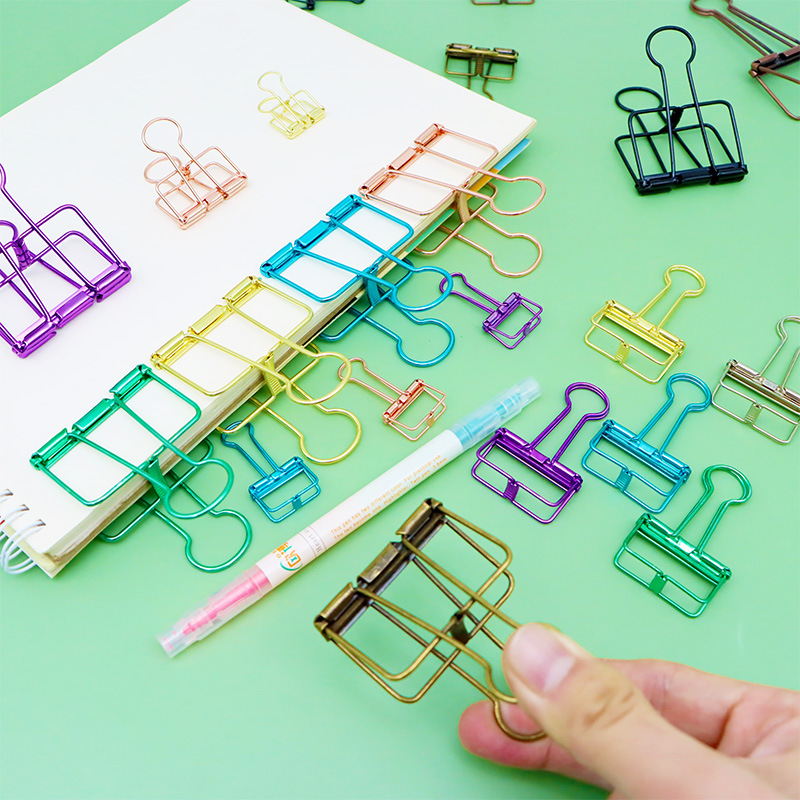 Clip de cola larga de oficina creativo, clip hueco, juego simple de color, clip de almacenamiento de archivos, clip de recibo de metal, clip al por mayor