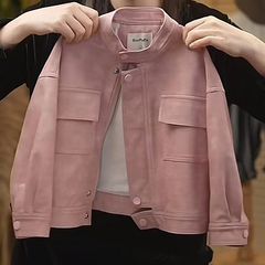 Children's Spring Outfit Pink Leather Jacket New Korean Style Spring and Autumn Single Lining Unisex Kids Fashionable Cool Jacket Coat