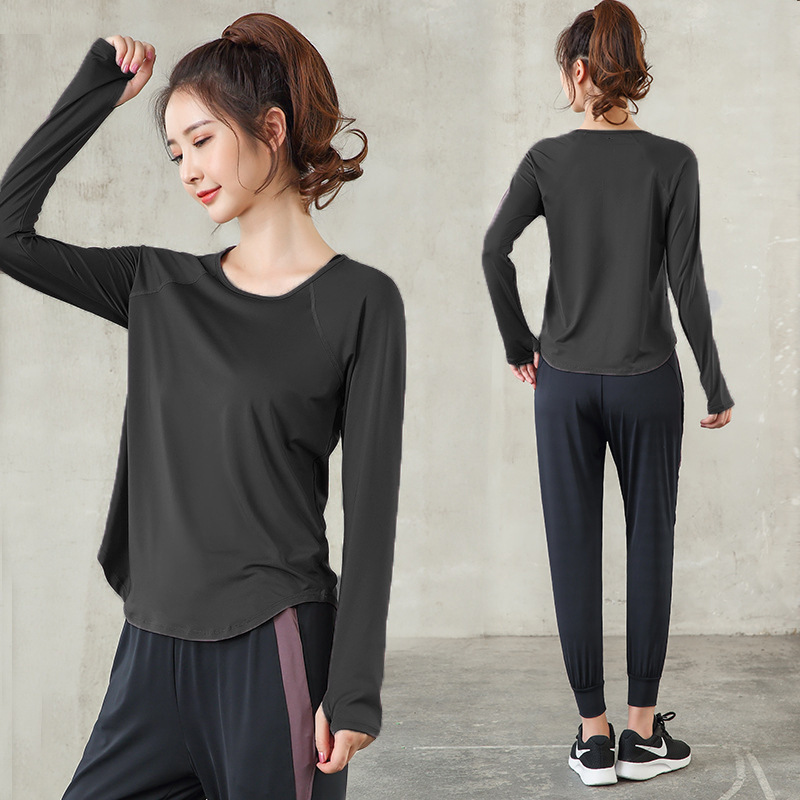 Summer thin quick-drying yoga clothes women's tops long sleeve running breathable T-shirt slimming trainer fitness sportswear