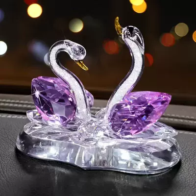 Car ornaments Goddess Style Crystal Swan - purple-swan