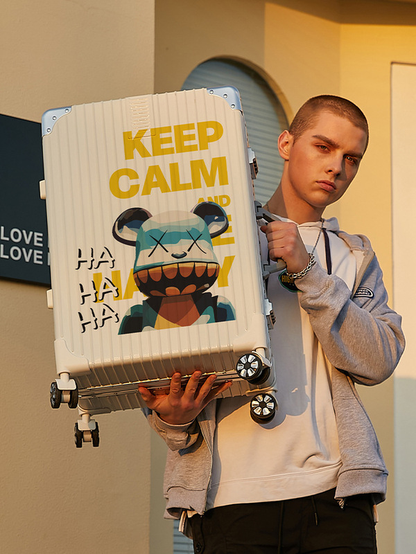 Bear Graffiti Suitcase for Women 20inch Trolley Case 24inch Student Password Lock Leather Case for Men Durable Wear-Resistant Carry-On Suitcase