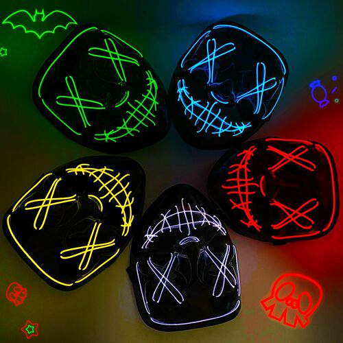 Custom Cross-border Halloween Illuminated Mask with EL Cold Light Black V-Shaped Killing Ghost Face LED Party Dance Props