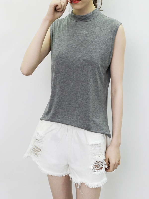 モーダルのキャミソール女性の夏の袖なしの半高襟のボトムシャツ