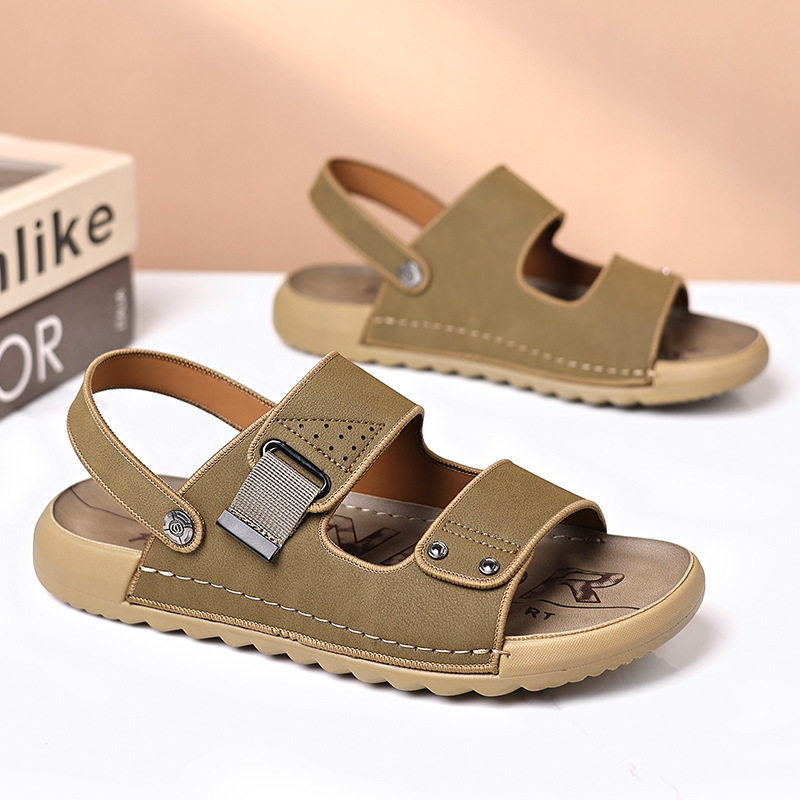 Dép sandal nam quai ngang đế mềm đi được hai kiểu, thoáng khí chống trượt — 5555 màu kaki, 5555 màu vàng