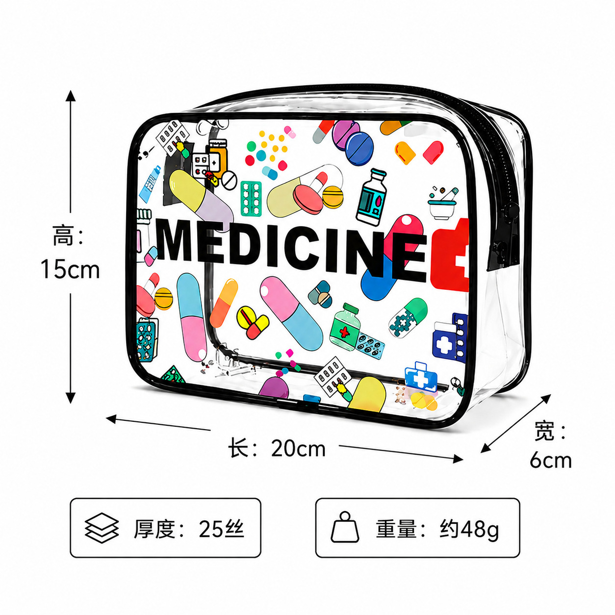 Bolsa de Aseo Transparente de PVC Impermeable con Cremallera para Viajes y Artículos de Tocador