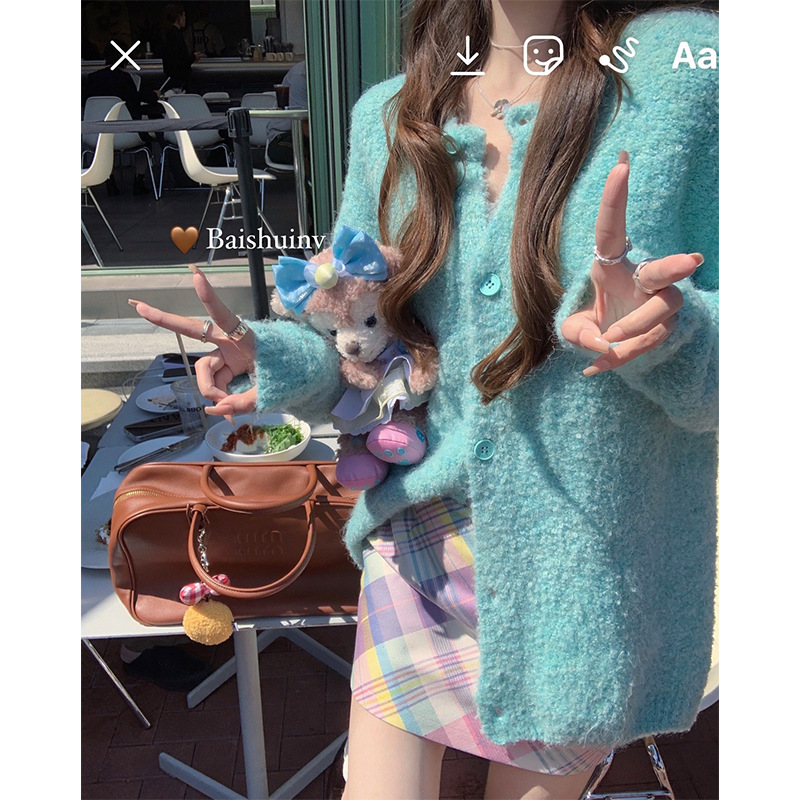 Artistic Style Gentle Soft Waxy Sweater Coat Women's 2024 Autumn and Winter New Loose Loop Yarn Knitted Cardigan Top