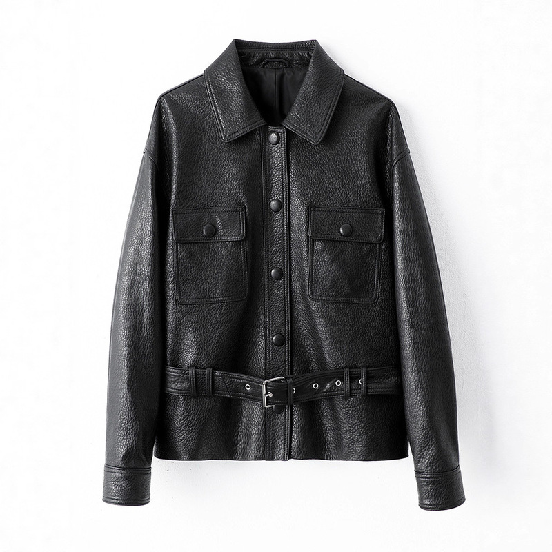 Song Jia's Same Style Genuine Leather Lychee Pattern First-Layer Sheepskin Women's 2026 Autumn and Winter New Casual Short Leather Jacket Song Jia's Same Style Genuine Leather Lychee Pattern First-Layer Sheepskin Women's 2026 Autumn and Winter New Casual Short Leather Jacket